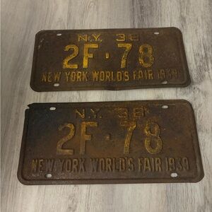 New York World’s Fair Vintage 1939 License Plates 2F -78